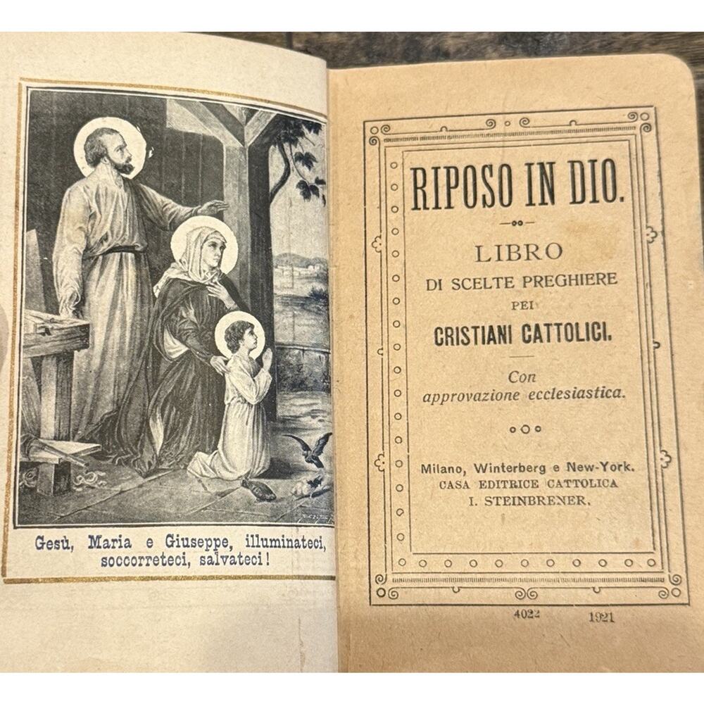 Vintage 1921 Italian Catholic Prayer Book Titled "Riposo in Dio” Rest In God